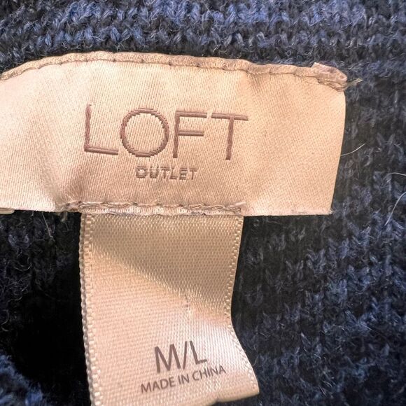 LOFT Chevron Knit Poncho Sweater Navy Gray Draped Cowl Neck Cozy Lagenlook M/L - Picture 5 of 6